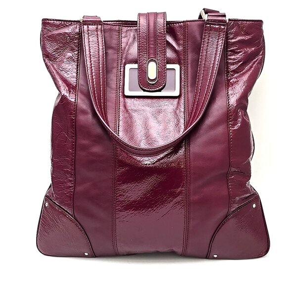Jill Stuart Genuine Leather Tote Burgundy Organizer Computer Shoulder Handbag - Picture 1 of 12